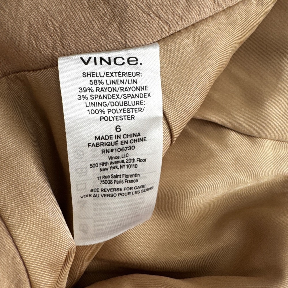 VINCE Linen Blend Tan Pleated Side Button Shorts Size 6 - Picture 5 of 5